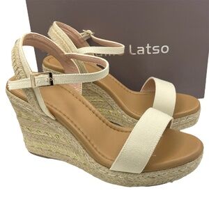LHAMO LATSO espadrille wedge sandals with gold accent women’s Size 8